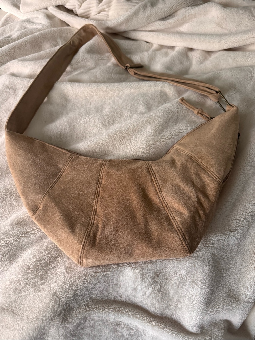 Suede Shoulder Hobo Sling Bag in Tan